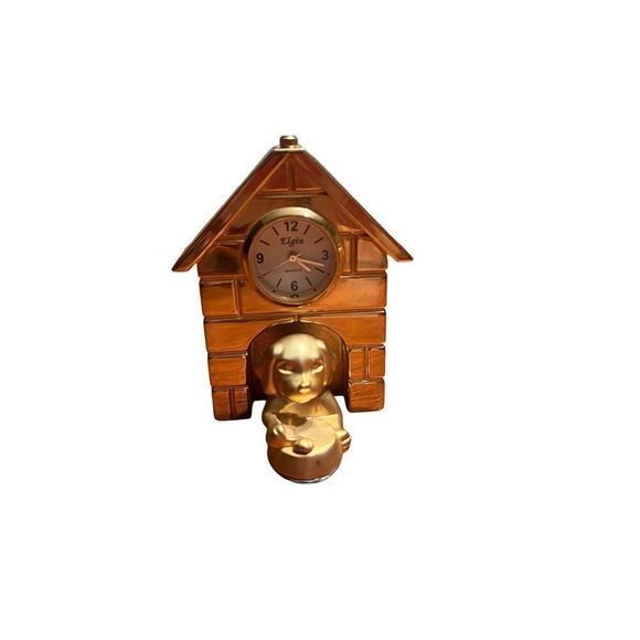 Elgin Quartz Miniature Dog House Clock - Not Tested - Picture 1 of 4